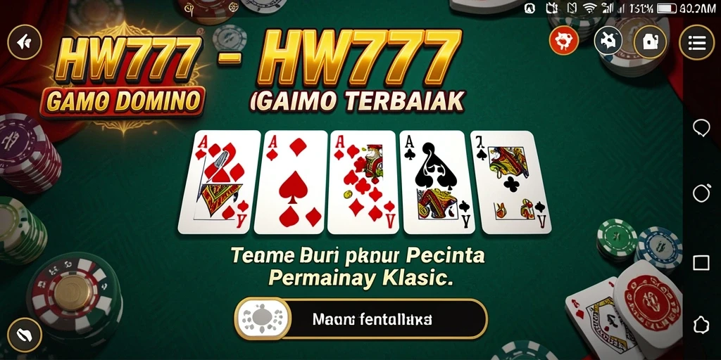 Tampilan gameplay seru dalam HW777 dengan kartu Domino.