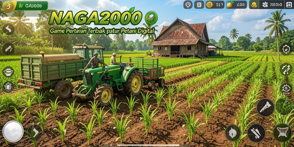 Tangkapan layar gameplay <strong>NAGA2000</strong> yang menampilkan aktivitas pertanian.